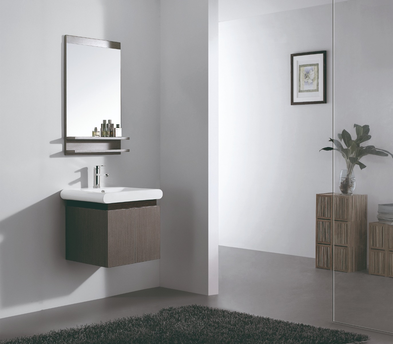 Dreamwerks 21" W x 19" D x 22" H Vanity in Coffee Brown with Ceramic Vanity Top in White Basin and Mirror-0