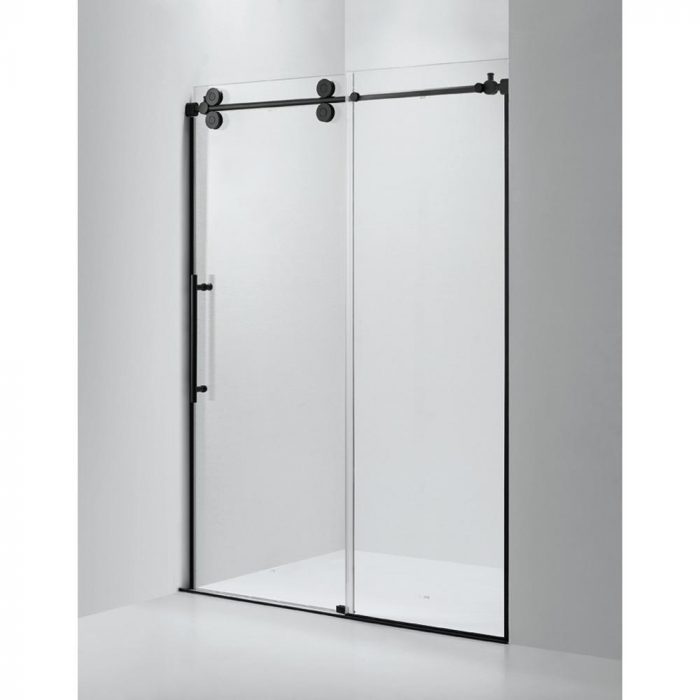 Dreamwerks 60 in. x 79 in. Frameless Sliding Shower Door in Black with Clear Glass-0