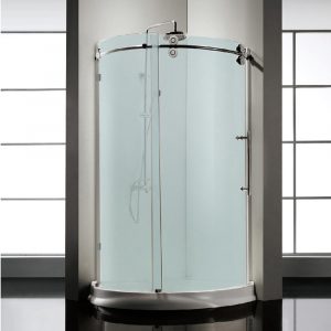 Dreamwerks 42.5 in. x 79 in. Frameless Sliding Frosted Glass Shower Door Enclosure in Chrome with Handle-0