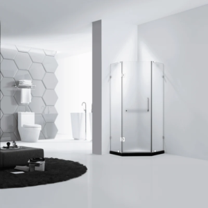Dreamwerks 36 in. x 79 in. Frameless Neo-Angle Hinged Shower Door (Left) in Chrome with Handle - Frosted Glass - Image 5