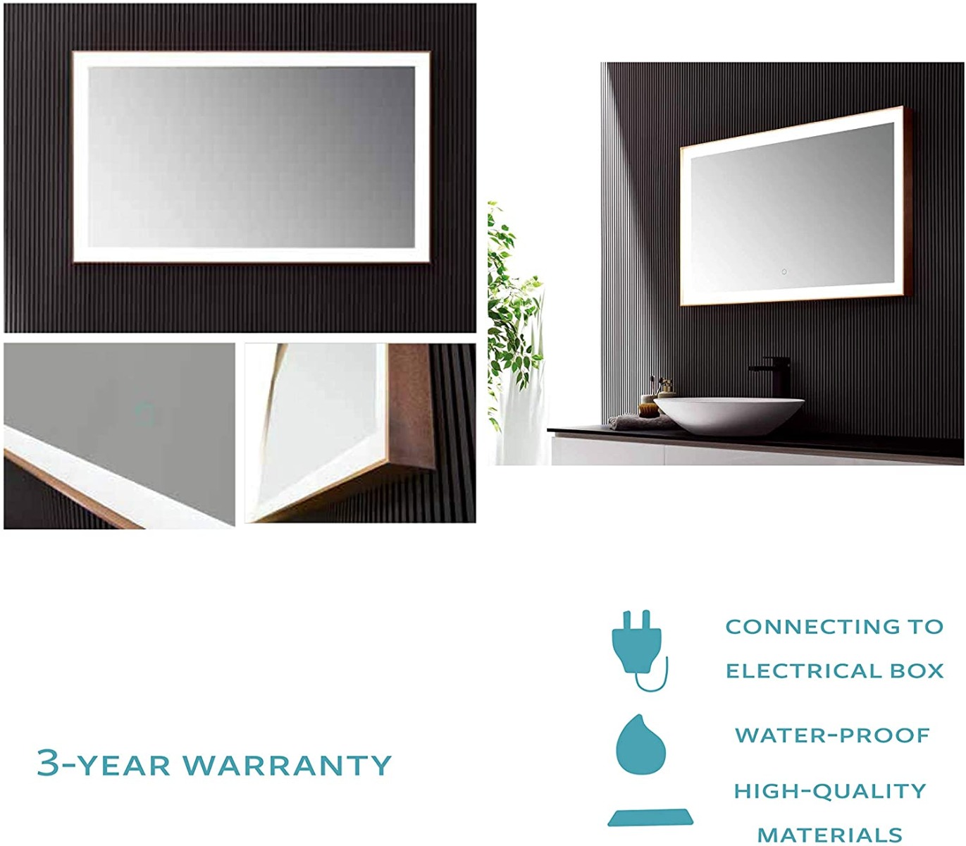 Rose Gold 40" W x 24" H LED Mirror-350