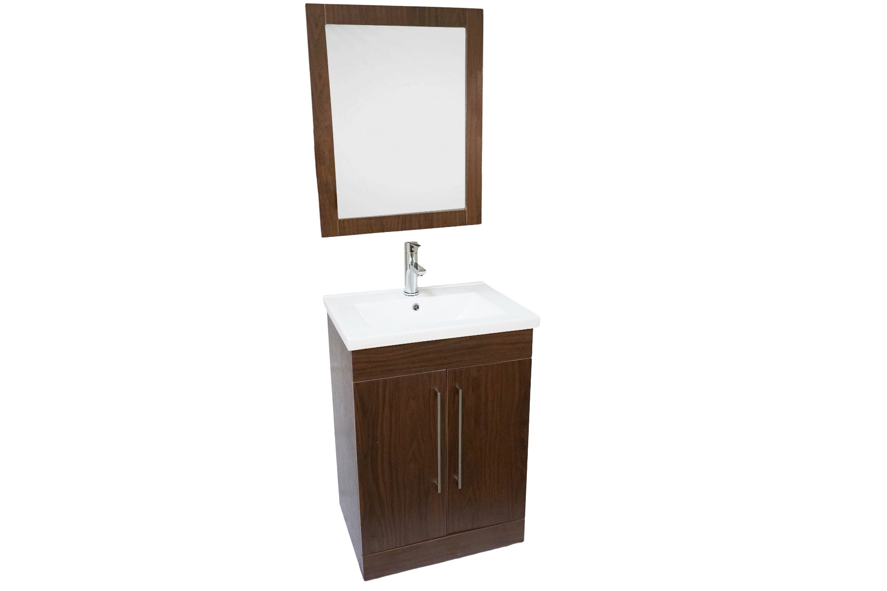 Dreamwerks 24" W x 18" D x 33" H Oslo Vanity in Deep Peach Wood Finish with Ceramic Vanity Top and Mirror-382
