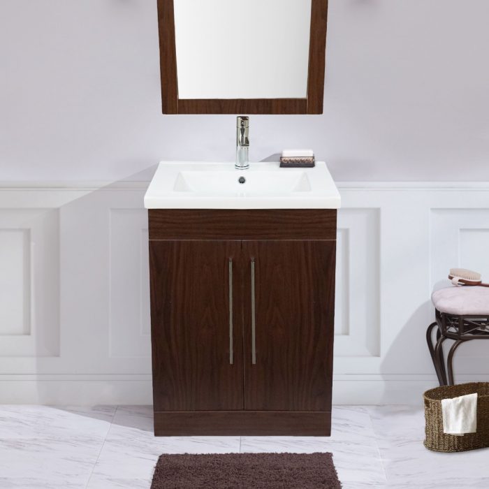 Dreamwerks 24" W x 18" D x 33" H Oslo Vanity in Deep Peach Wood Finish with Ceramic Vanity Top and Mirror-0
