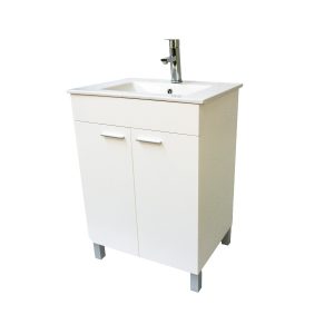 Dreamwerks 24” W x 18” D x 33” H Vanity in White Finish with Ceramic Square Vanity Top and Mirror-379
