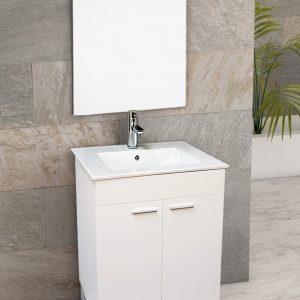 Dreamwerks 24” W x 18” D x 33” H Vanity in White Finish with Ceramic Square Vanity Top and Mirror-0