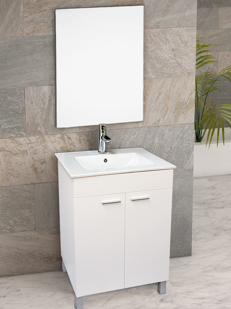 Dreamwerks 24” W x 18” D x 33” H Vanity in White Finish with Ceramic Square Vanity Top and Mirror-0