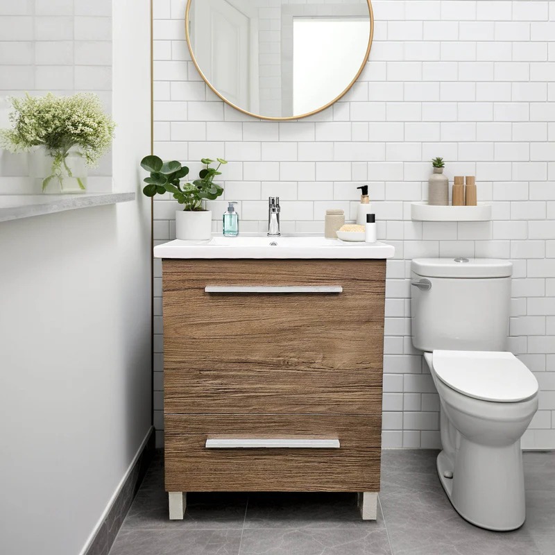 Dreamwerks 24" W x 18" D x 33" H Vanity in Wood Finish with Ceramic Square Vanity Top - Image 8
