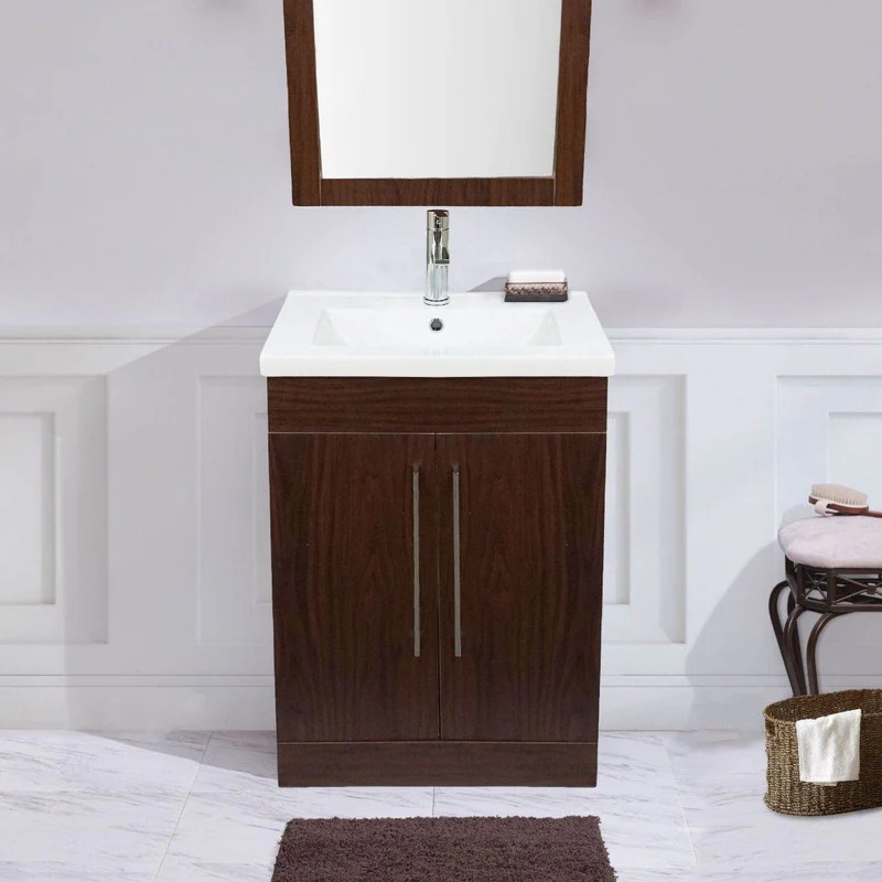 Dreamwerks 24" W x 18" D x 33" H Oslo Vanity in Deep Peach Wood Finish with Ceramic Vanity Top - Image 9
