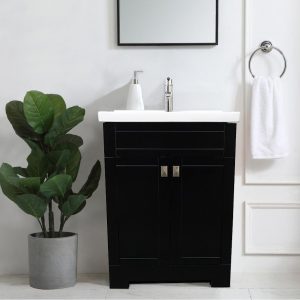 Dreamwerks 24" W x 22" D x 33" H Trenta Vanity with White Ceramic Vanity Top in Black -0