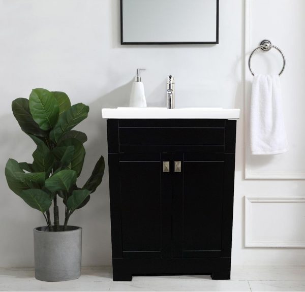 Dreamwerks 24" W x 22" D x 33" H Trenta Vanity with White Ceramic Vanity Top in Black -0