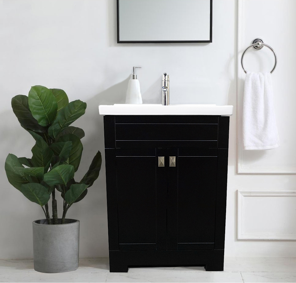 Dreamwerks 24" W x 22" D x 33" H Trenta Vanity with White Ceramic Vanity Top in Black -0