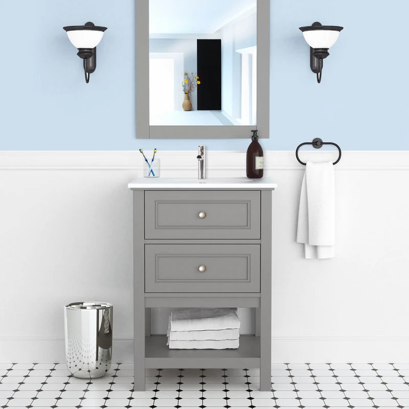 Dreamwerks 24" W x 22" D x 33" H Sienna Vanity In Gray with Ceramic Vanity Top - Image 8