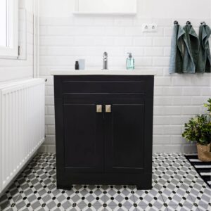 Dreamwerks 24" W x 19" D x 33" H Trenta Vanity with White Ceramic Vanity Top in Black - Image 7