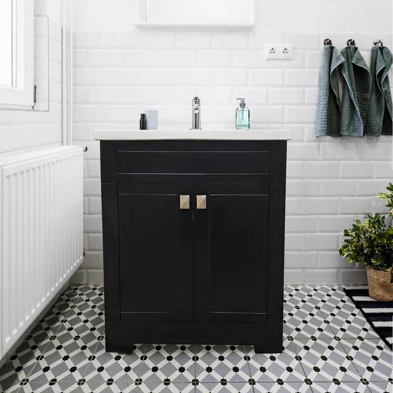 Dreamwerks 24" W x 19" D x 33" H Trenta Vanity with White Ceramic Vanity Top in Black - Image 7