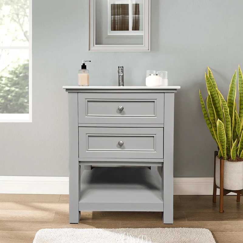 Dreamwerks 24" W x 22" D x 33" H Sienna Vanity In Gray with Ceramic Vanity Top - Image 9