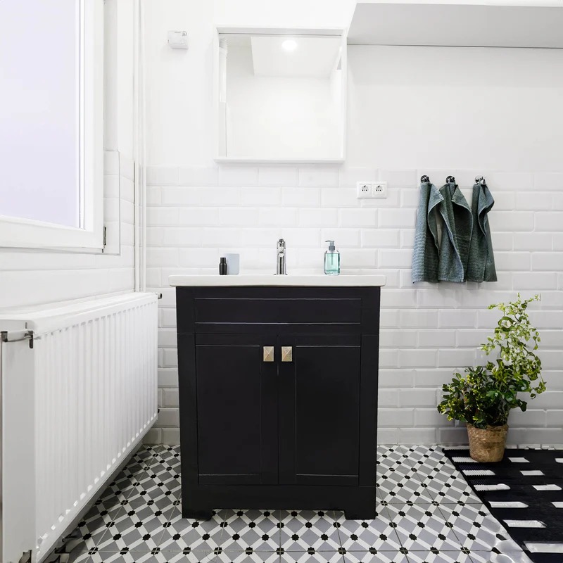Dreamwerks 24" W x 19" D x 33" H Trenta Vanity with White Ceramic Vanity Top in Black - Image 8