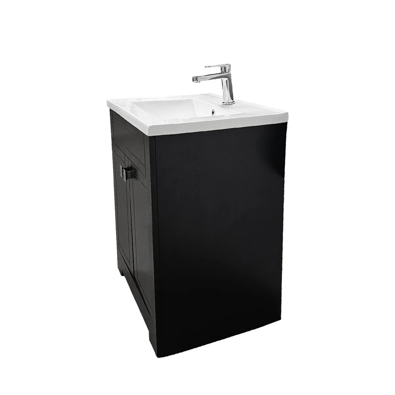 Dreamwerks 24" W x 19" D x 33" H Trenta Vanity with White Ceramic Vanity Top in Black - Image 11