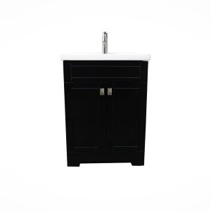 Dreamwerks 24" W x 22" D x 33" H Trenta Vanity with White Ceramic Vanity Top in Black -455
