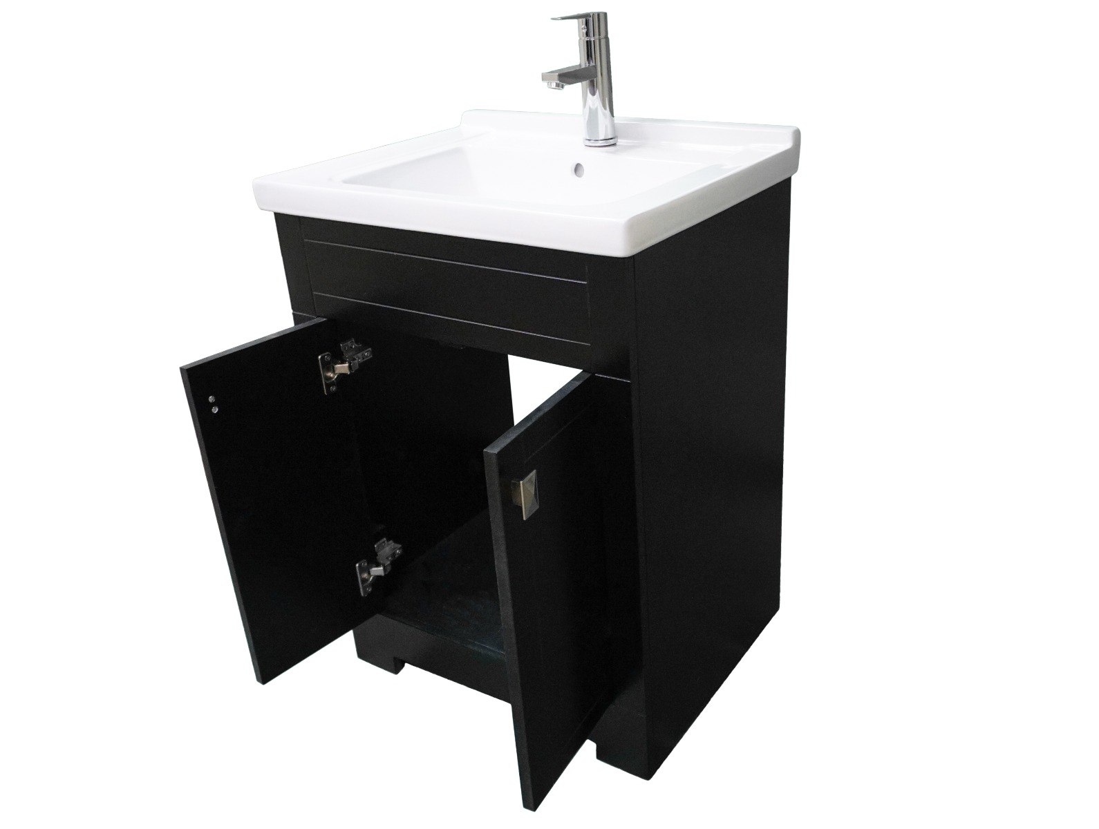 Dreamwerks 24" W x 22" D x 33" H Trenta Vanity with White Ceramic Vanity Top in Black -428