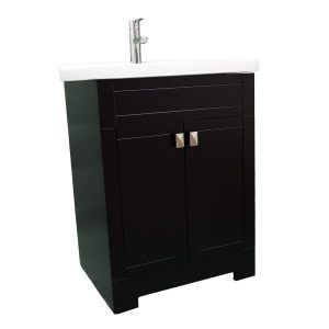 Dreamwerks 24" W x 22" D x 33" H Trenta Vanity with White Ceramic Vanity Top in Black -429