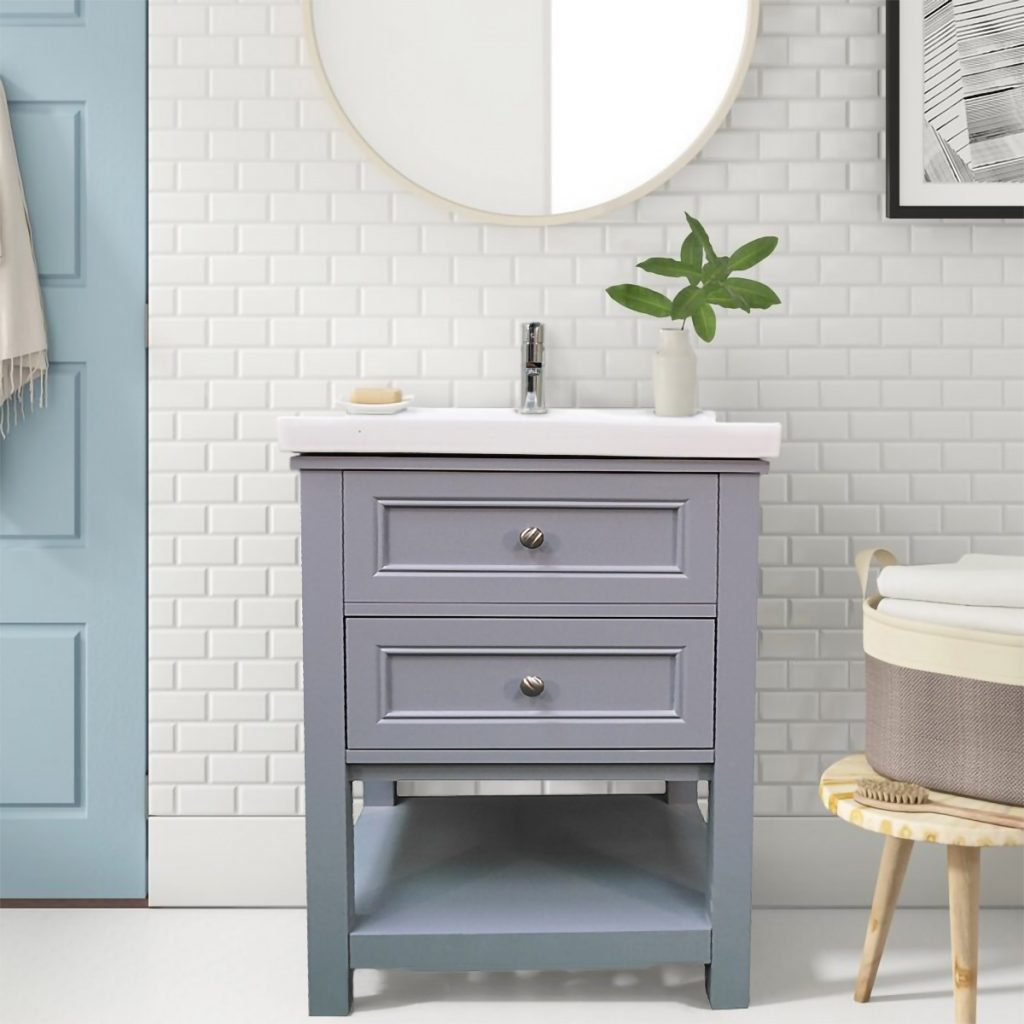 Dreamwerks 24" W x 22" D x 33" H Sienna Vanity In Gray with Ceramic Vanity Top -0