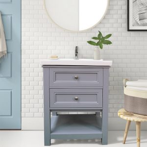 Dreamwerks 24" W x 22" D x 33" H Sienna Vanity In Gray with Ceramic Vanity Top -0