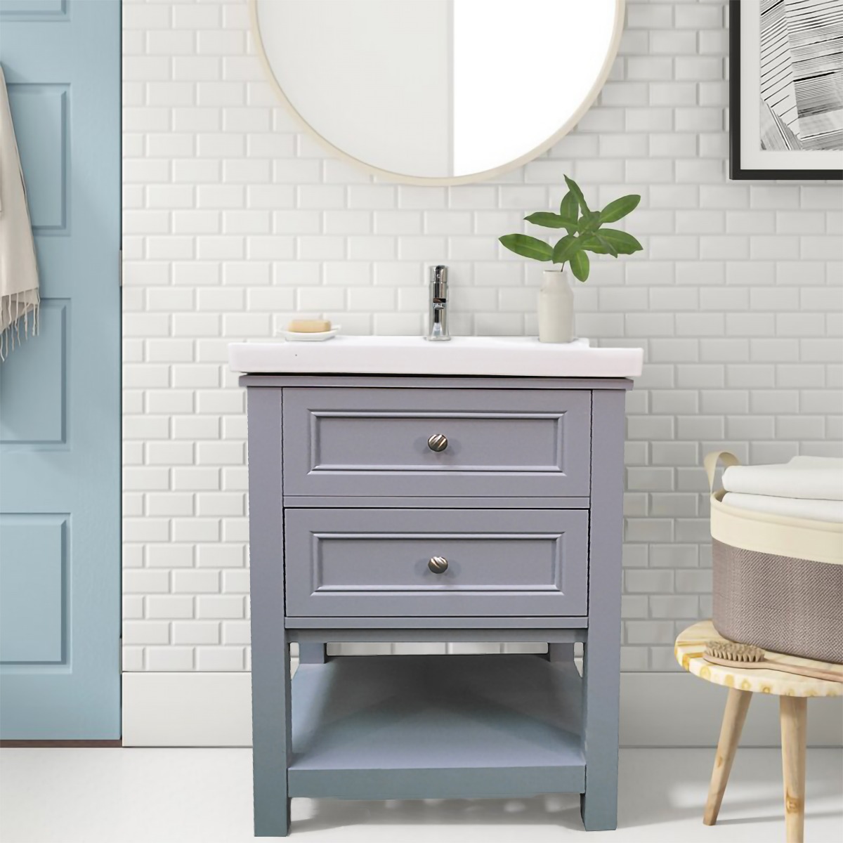 Dreamwerks 24" W x 22" D x 33" H Sienna Vanity In Gray with Ceramic Vanity Top -0