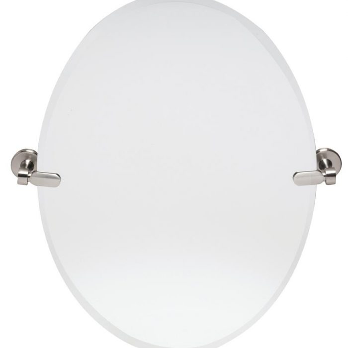 Dreamwerks 21'' W x 24'' H Brushed Nickel Oval Frameless Bathroom Pivot Mirror-0