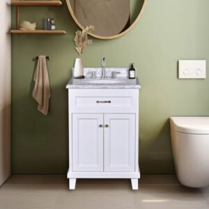 Dreamwerks 30" W x 22.4" D x 35" H White Vanity With Solid Wood & Carrara Marble Top - Image 11