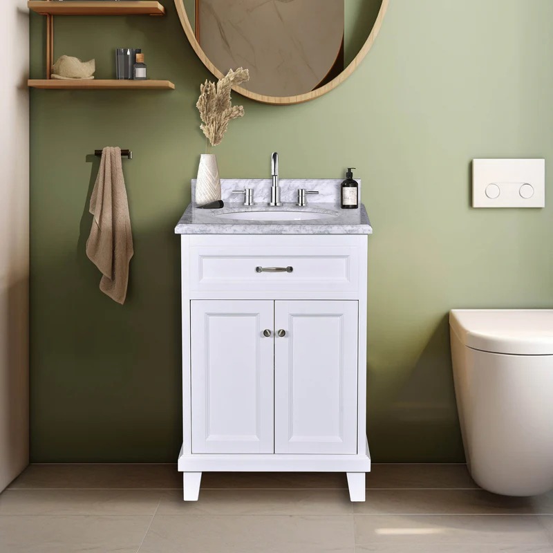 Dreamwerks 30" W x 22.4" D x 35" H White Vanity With Solid Wood & Carrara Marble Top - Image 11