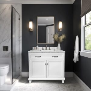 Dreamwerks 36" W x 22.4" D x 35" H White Vanity With Solid Wood & Carrara Marble Top - Image 5