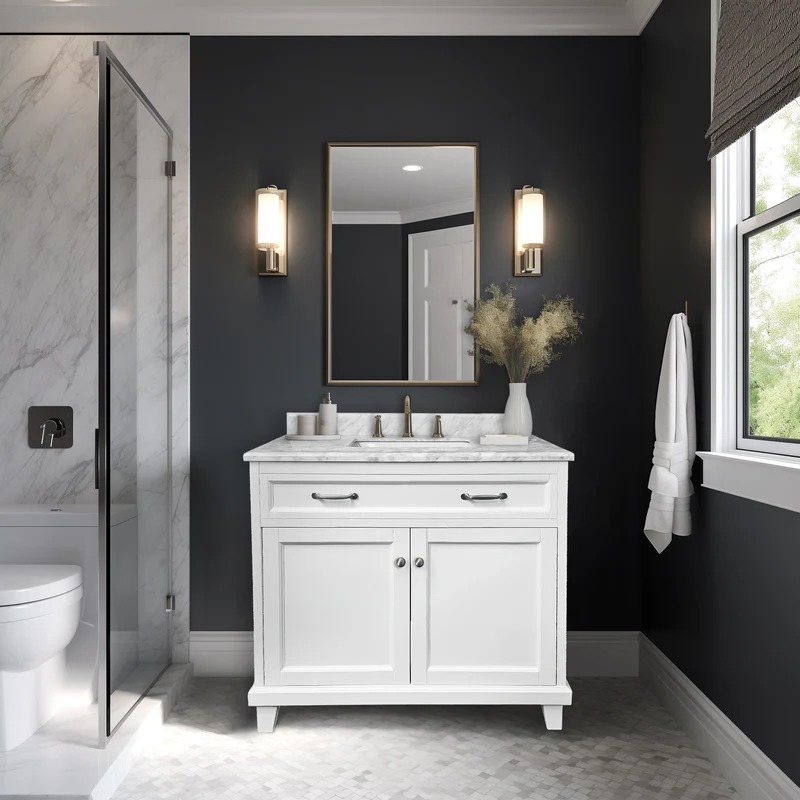 Dreamwerks 36" W x 22.4" D x 35" H White Vanity With Solid Wood & Carrara Marble Top - Image 5