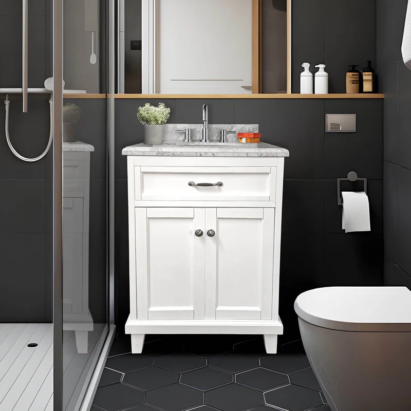Dreamwerks 24" W x 22.4" D x 35" H White Vanity With Solid Wood & Carrara Marble Top - Image 5