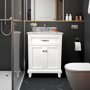 Dreamwerks 30" W x 22.4" D x 35" H White Vanity With Solid Wood & Carrara Marble Top - Image 12