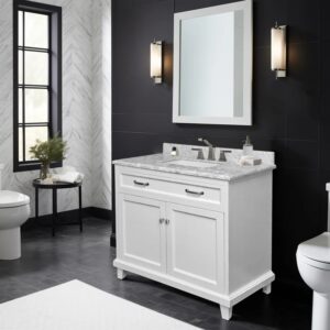 Dreamwerks 36" W x 22.4" D x 35" H White Vanity With Solid Wood & Carrara Marble Top - Image 6