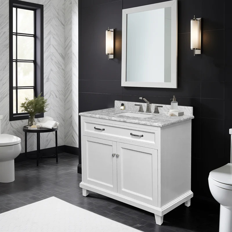 Dreamwerks 36" W x 22.4" D x 35" H White Vanity With Solid Wood & Carrara Marble Top - Image 6