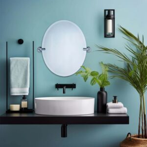 Dreamwerks 21'' W x 24''H Chrome Oval Frameless Bathroom Pivot Mirror - Image 12