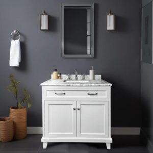 Dreamwerks 36" W x 22.4" D x 35" H White Vanity With Solid Wood & Carrara Marble Top - Image 7