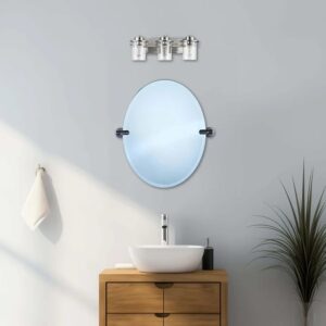 Dreamwerks 21'' W x 24''H Chrome Oval Frameless Bathroom Pivot Mirror - Image 7