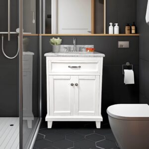 Dreamwerks 24" W x 22.4" D x 35" H White Vanity With Solid Wood & Carrara Marble Top - Image 12
