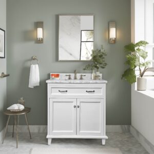 Dreamwerks 24" W x 22.4" D x 35" H White Vanity With Solid Wood & Carrara Marble Top - Image 13