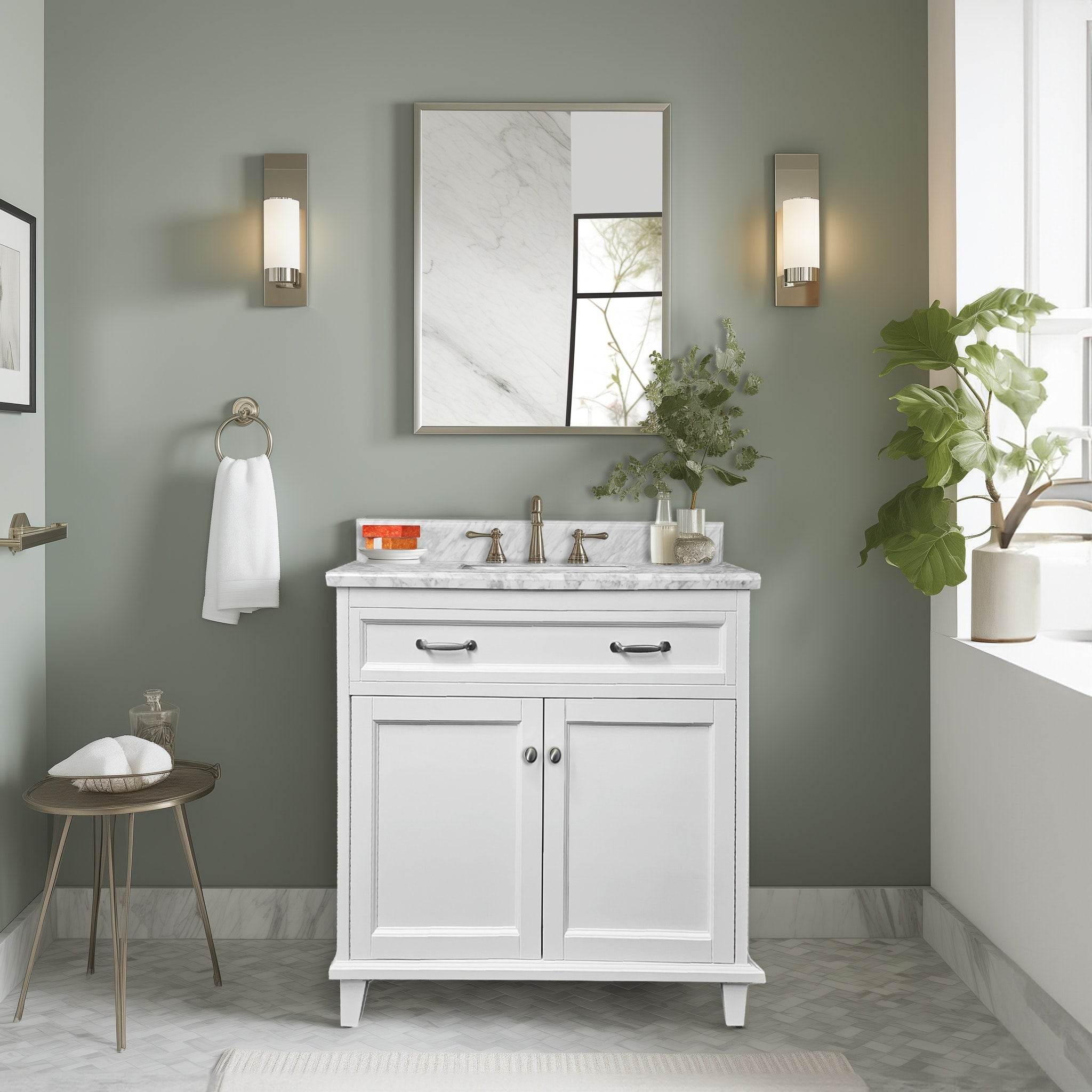 Dreamwerks 30" W x 22.4" D x 35" H White Vanity With Solid Wood & Carrara Marble Top - Image 6