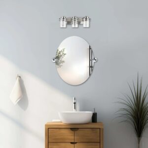 Dreamwerks 21'' W x 24''H Chrome Oval Frameless Bathroom Pivot Mirror - Image 4