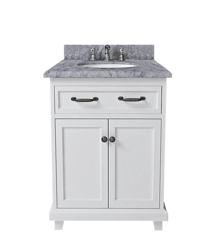 Dreamwerks 24" W x 22.5" D x 35" H White Vanity With Solid Wood & Carrara Marble Top -513