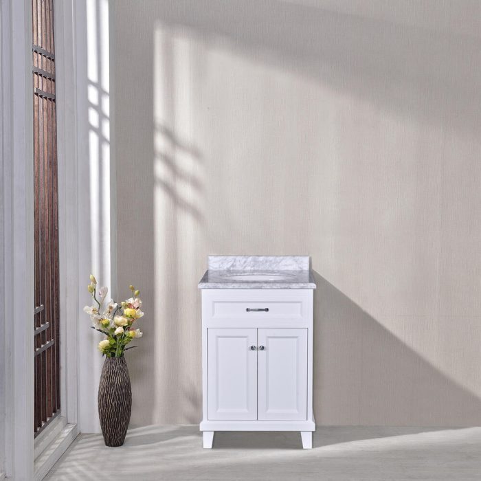 Dreamwerks 24" W x 22.5" D x 35" H White Vanity With Solid Wood & Carrara Marble Top -0