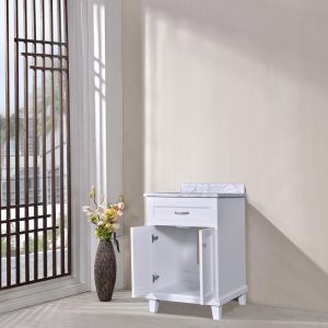 Dreamwerks 24" W x 22.5" D x 35" H White Vanity With Solid Wood & Carrara Marble Top -514