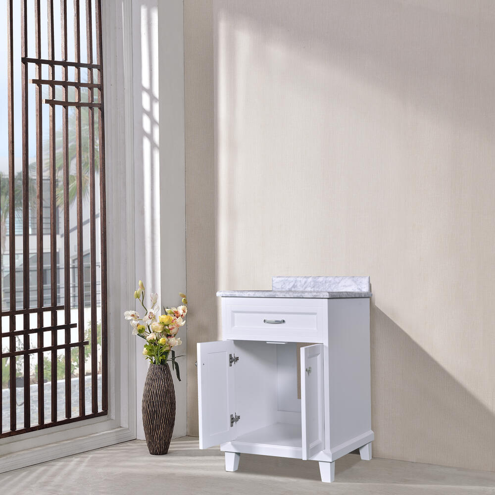 Dreamwerks 24" W x 22.5" D x 35" H White Vanity With Solid Wood & Carrara Marble Top -514