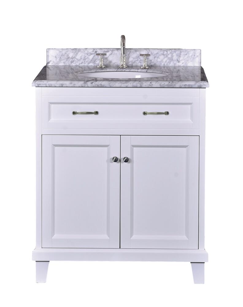 Dreamwerks 30" W x 22.4" D x 35" H White Vanity With Solid Wood & Carrara Marble Top -516