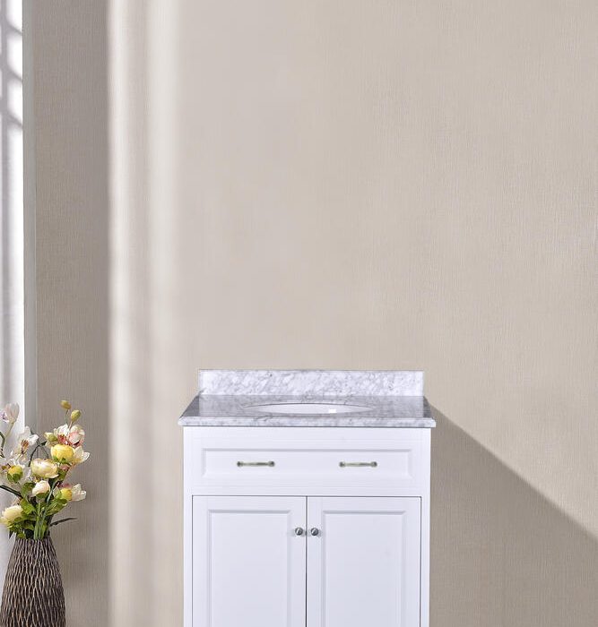 Dreamwerks 30" W x 22.4" D x 35" H White Vanity With Solid Wood & Carrara Marble Top -0