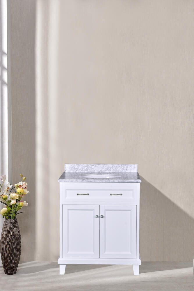 Dreamwerks 30" W x 22.4" D x 35" H White Vanity With Solid Wood & Carrara Marble Top -0